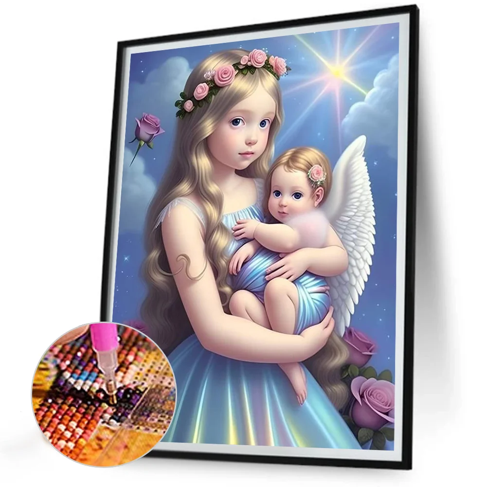 Full Round Diamond Painting 30*40cm - Little Girl And Angel