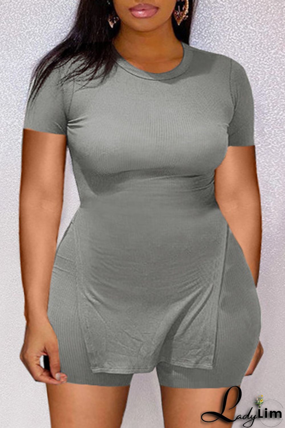 Black Fashion Casual Solid Slit O Neck Plus Size Two Pieces