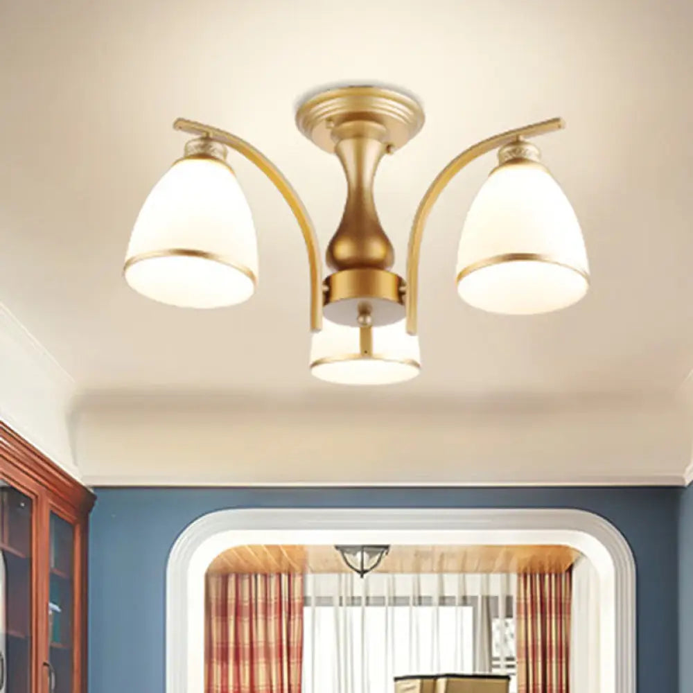 Classic Gold Semi Flush Mount Ceiling Light Fixture With Opal Glass Shades &ndash; 3/5/8 Lights For