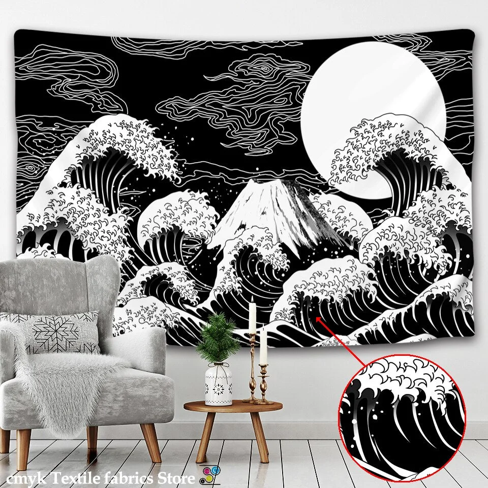 hippie decor Tapestry Wall Hanging Great Wave Kanagawa Wall Tapestry with Art Nature Home Decorations for Living Room Bedroom