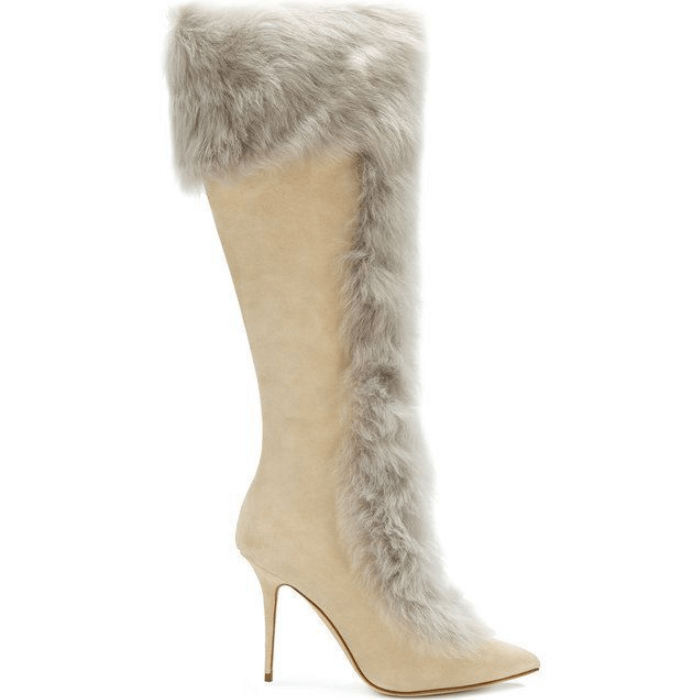 VCSHOES Faux Fur High Heel Suede Mid Calf Boots