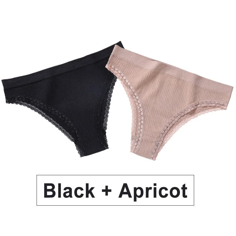2PCS/Set Women Panties Sexy Lingerie Lace Underwear Female Underpants Solid Color Bikini Panties Seamless Briefs for Woman Girls