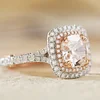14K White and Rose Gold 2.5ct Old Mine Cut Lab Diamond Evelina Halo Edwardian Style Ring with Waverly Band and Millegrain Edging