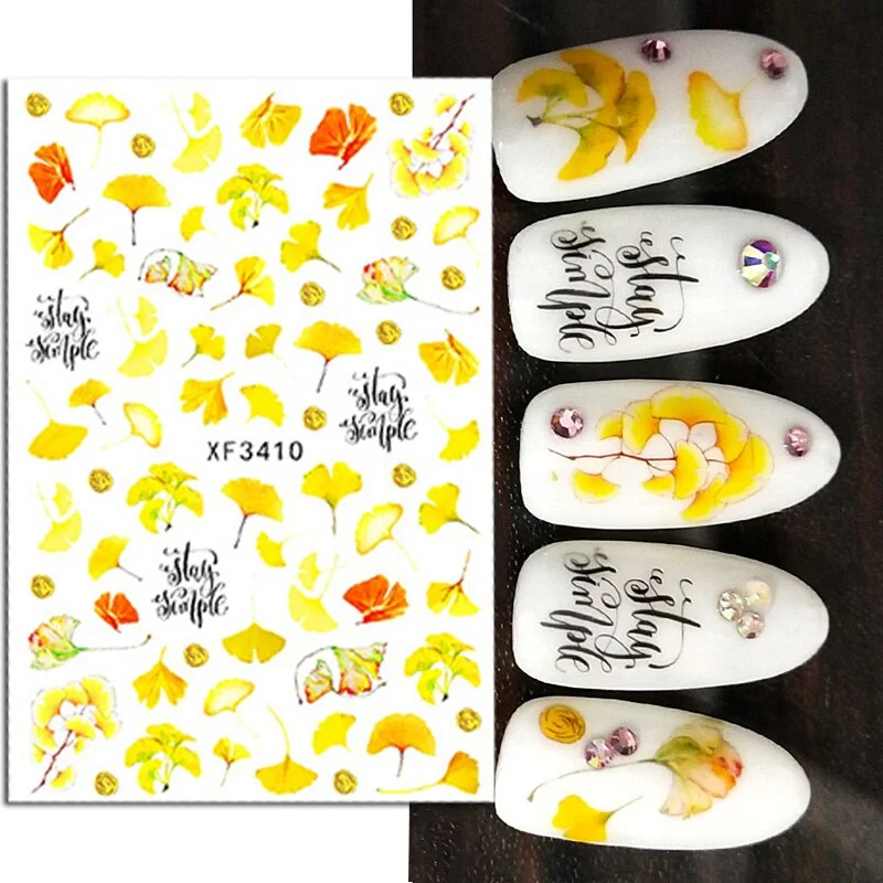 1PC 3D Nail Stickers Flowers Leaves Self-Adhesive Slider Letters Nail Art Decorations Love Heart Decals Manicure Accessories-Nail Inspo