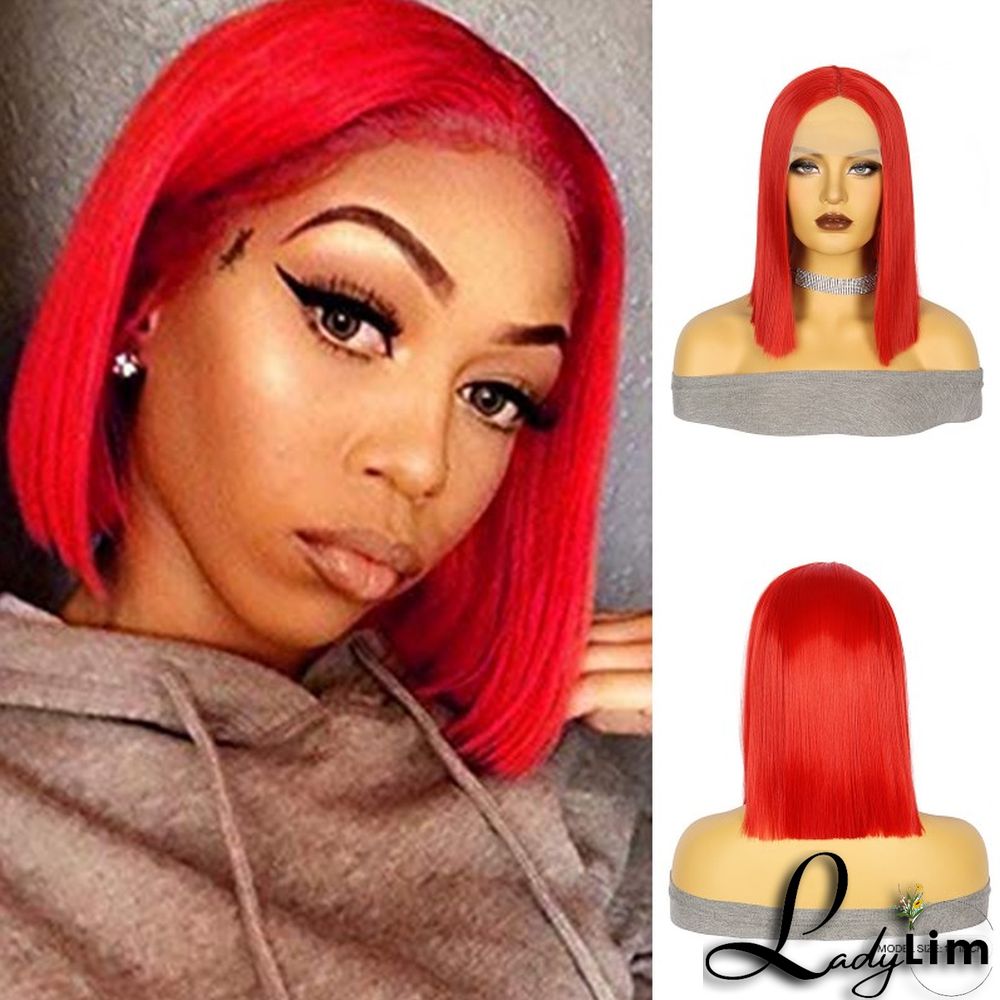 Red Fashion Casual Solid Patchwork Wigs