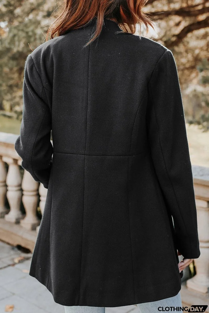 Casual Solid Buckle Square Collar Outerwear