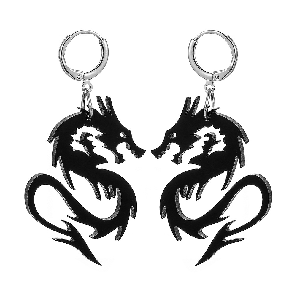 

1 Pair Hip Hop Dragon Ear Stud Acrylic Exaggerated Earrings, Black, 501 Original