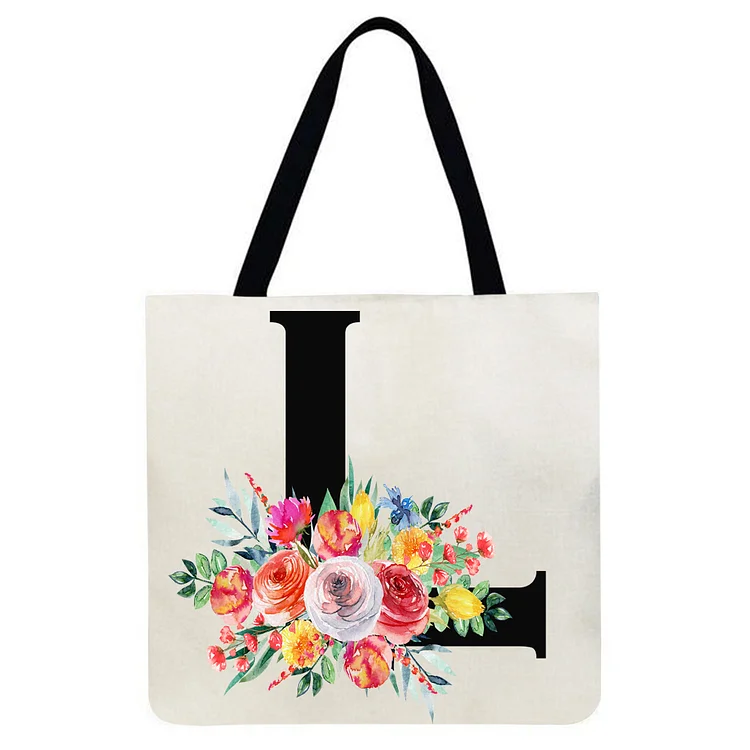 Alphabet Flowers - Linen Tote Bag