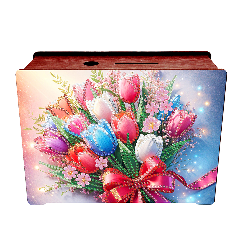 Diamond Painting Piggy Bank Wooden Coin Bank for Home Decor and Gift (Tulip)