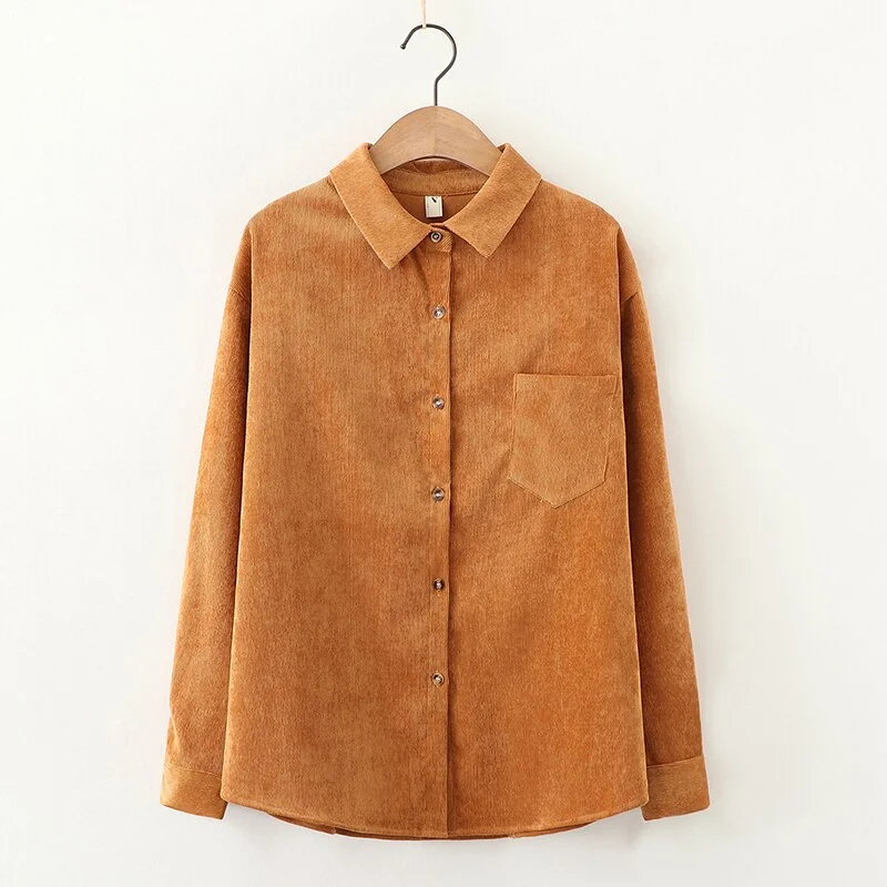 Simple Corduroy Shirts Women 2021 Spring New Casual Loose Blouses and Tops Lady Long Sleeve Blouse Young Style Clothes