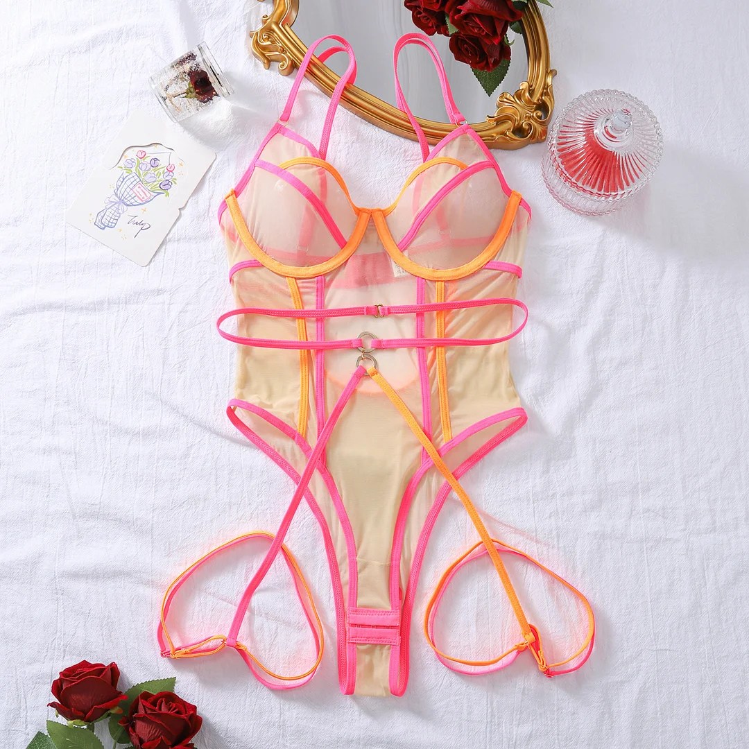Woherb Woherb Quality 2024 Sexy Color Perspective Mesh Plastic Body Back Strap Jumptop Garter Kit-Outfit Ideas