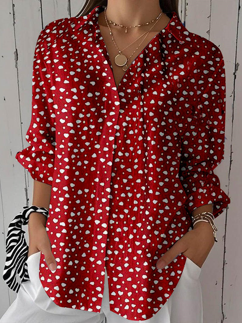 Women Long Sleeve V-neck Graphic Floral Printed Top