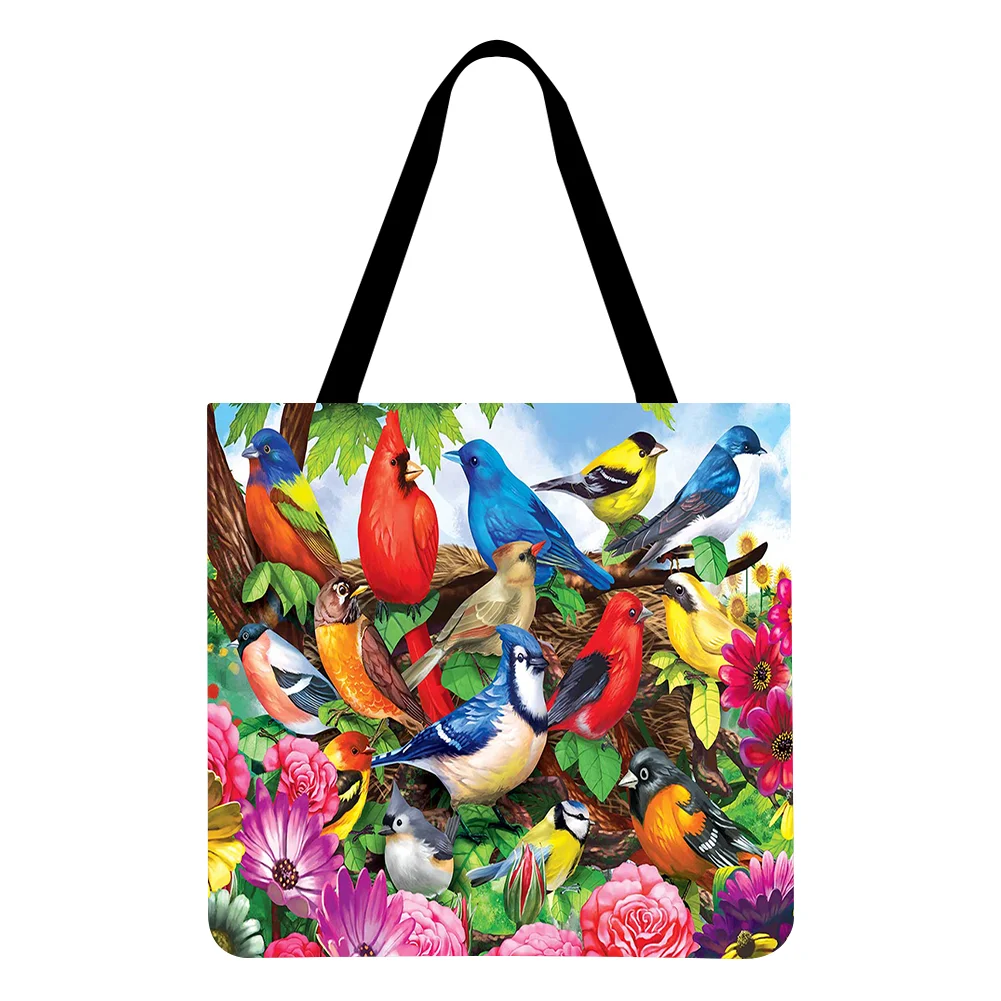 Linen Tote Bag-Birds