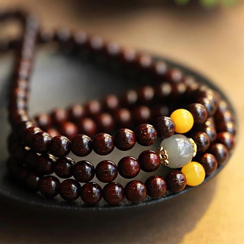 925 Sterling Silver Indian Small Leaf Red Sandalwood Hetian Gray Jade Amber Gold Star Bracelet