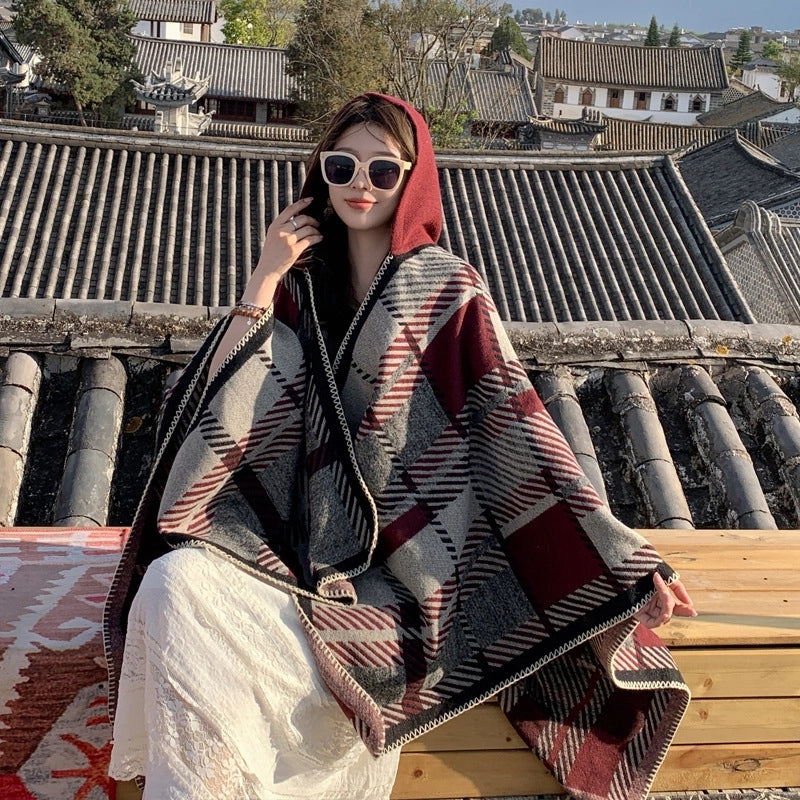 Ethnic Style Hooded Shawl Cloak Lijiang Xinjiang Tibet Northwest Tourism Wear Photograph Warm Outer Cape