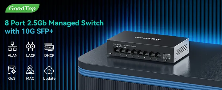 GoodTop 2.5Gb Web Managed Switch 8 Port 2.5G Network Switch 10G