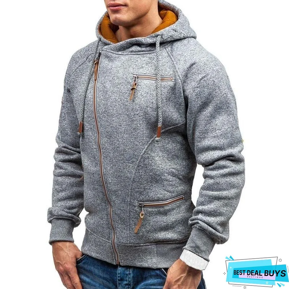Hoodie Casual Solid Long Sleeve Hoodies Sweatshirts Slim Zipper Hoody Sweatshirt Men Hooded Streetwear