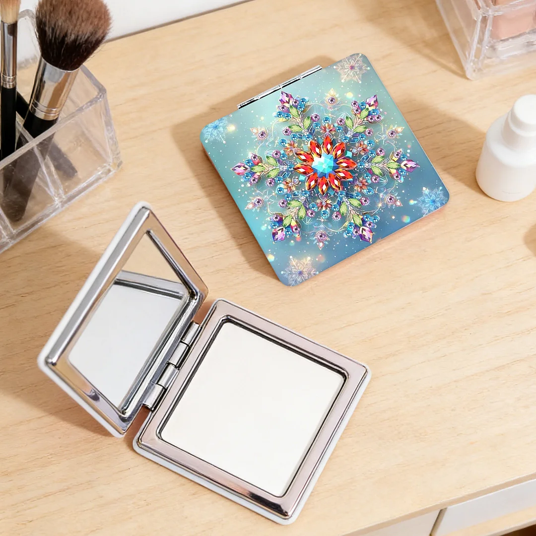 Snowflake DIY Special Shaped Diamond Painting Compact Mirror Kits Diamond Art Painting Pocket Mirror for Beginners Adults Art Craft Woman Gifts