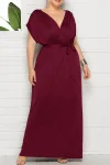 Plus Size Elegant Lace Up Solid Deep V Neck Maxi Dress