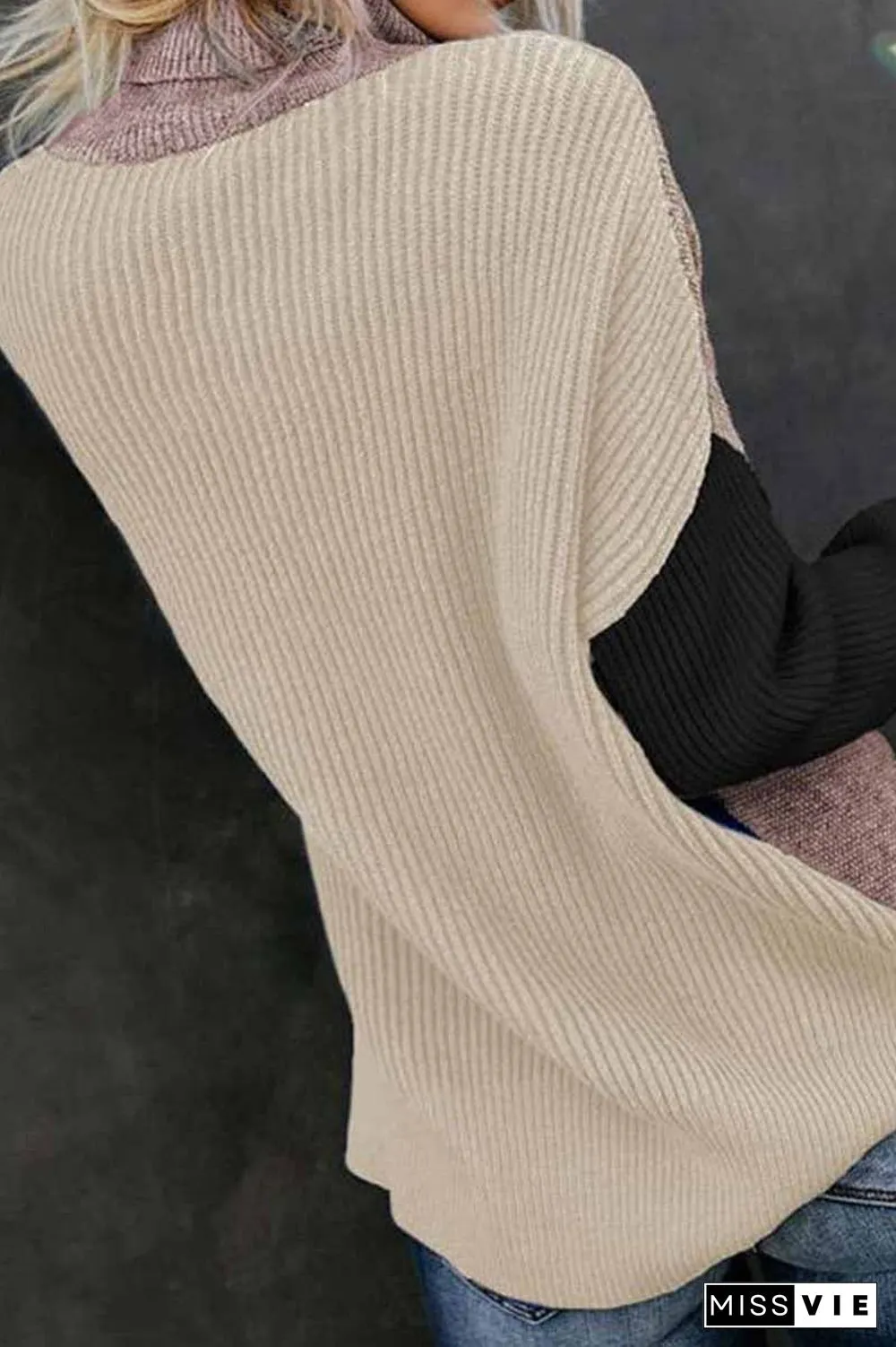 Loose High Neck Striped Double Color Sweater