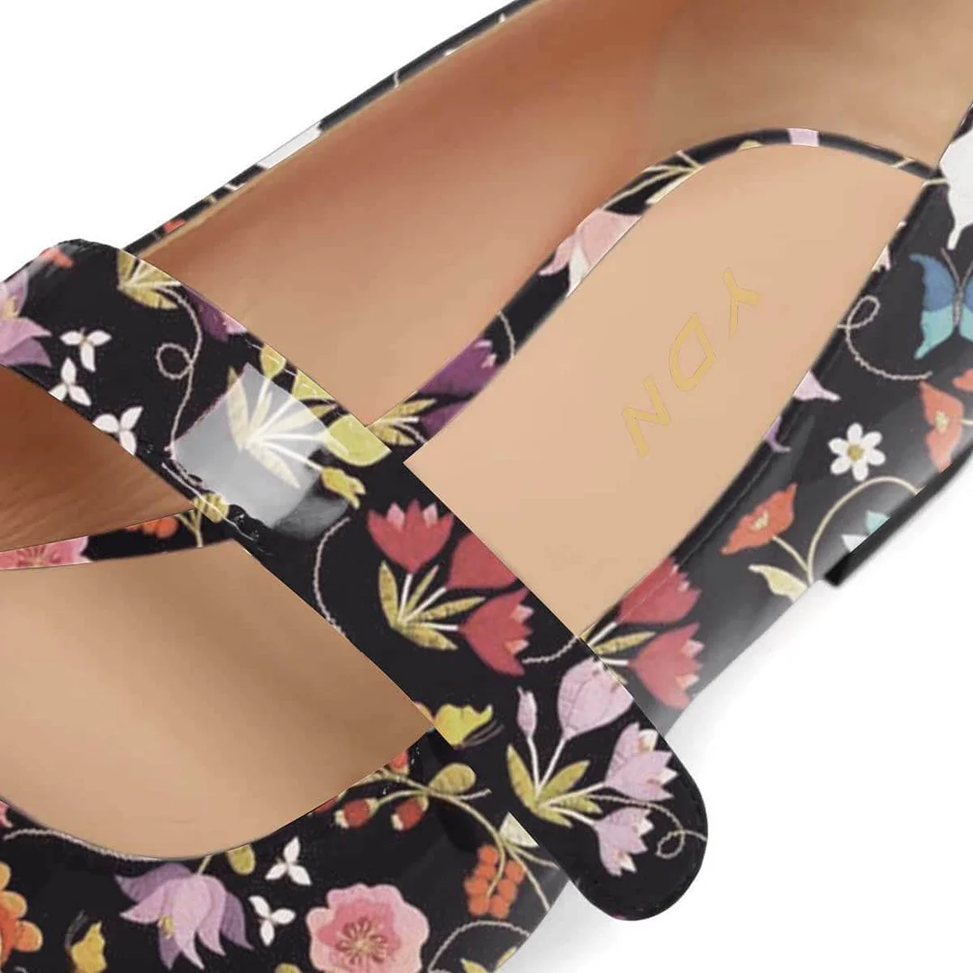 YDN Stylish Multicolor Floral Print Square Toe Mary Jane Flats