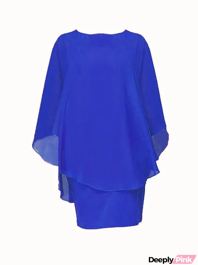 Work Dress Shift Dress Midi Dress Black Blue Purple 3/4 Length Sleeve Pure Color Layered Summer Spring Crew Neck Basic Office Fall Dress Summer Dress Slim S M L XL XXL 3XL 4XL 5XL for Women