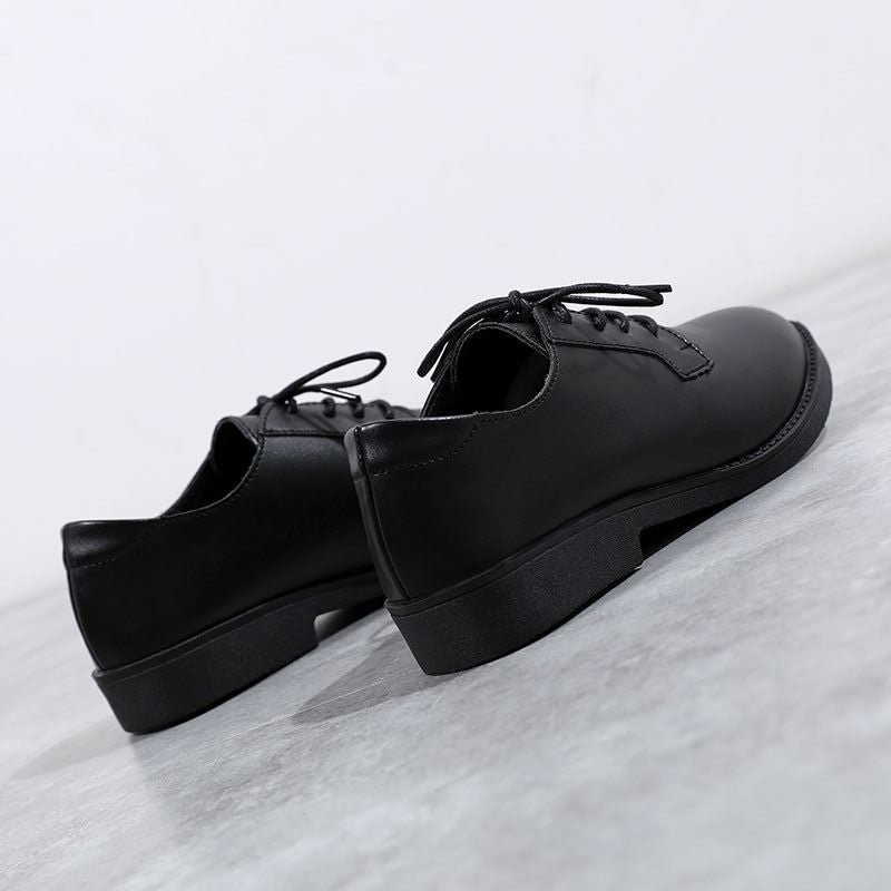 Women Genuine Leather Oxford Shoes Lace Up Black Wedge Platform Pointed Close Toe Flat Platform Low Heels Casual Footwear Solid