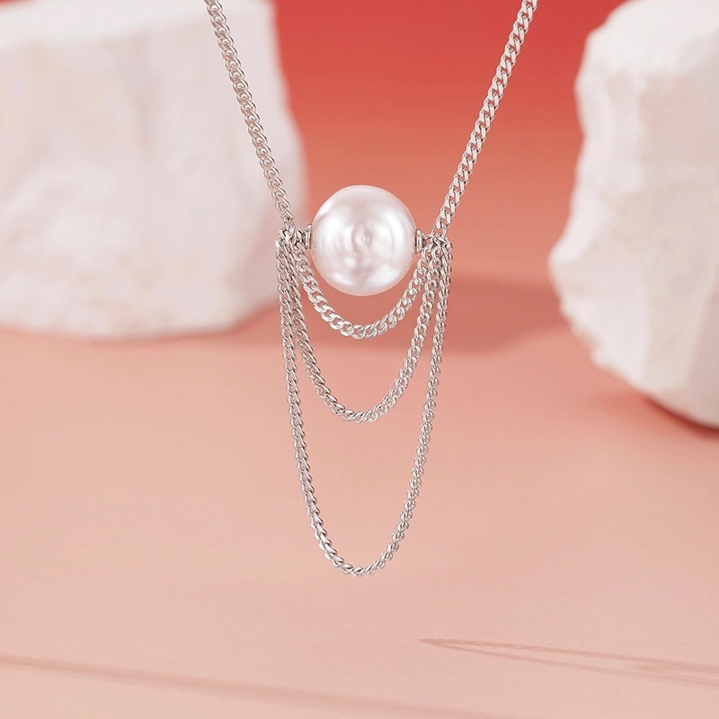 925 Sterling Silver 925 Sterling Silver Long-Lasting Plated Baroque Pearl Tassel Plating Inlay Solid Color Pendant Necklace