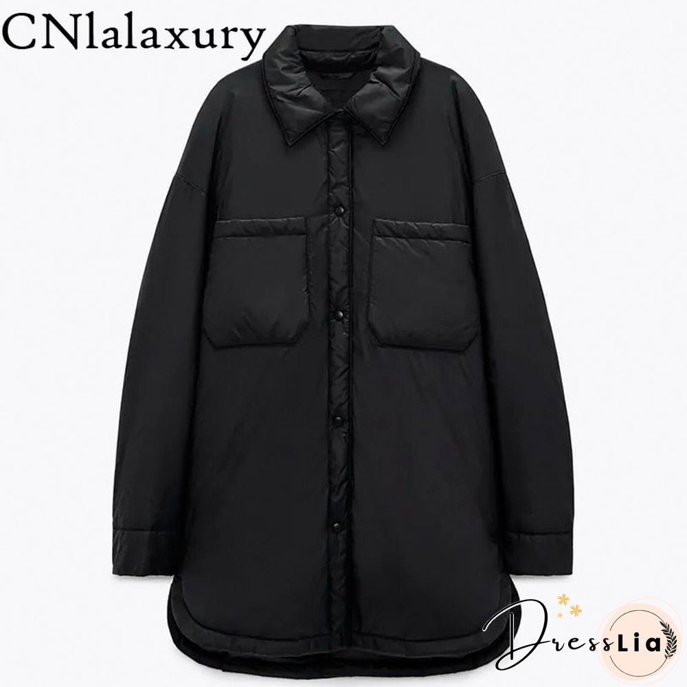 New Autumn Winter Warm Cotton Jacket Coat Women Vintage Khaki Long Outwear Female Oversize Solid Overcoats Loose Parkas Top