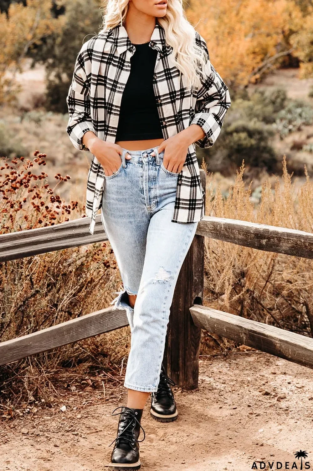 Lapel Plaid Long Sleeve Shirt Coat