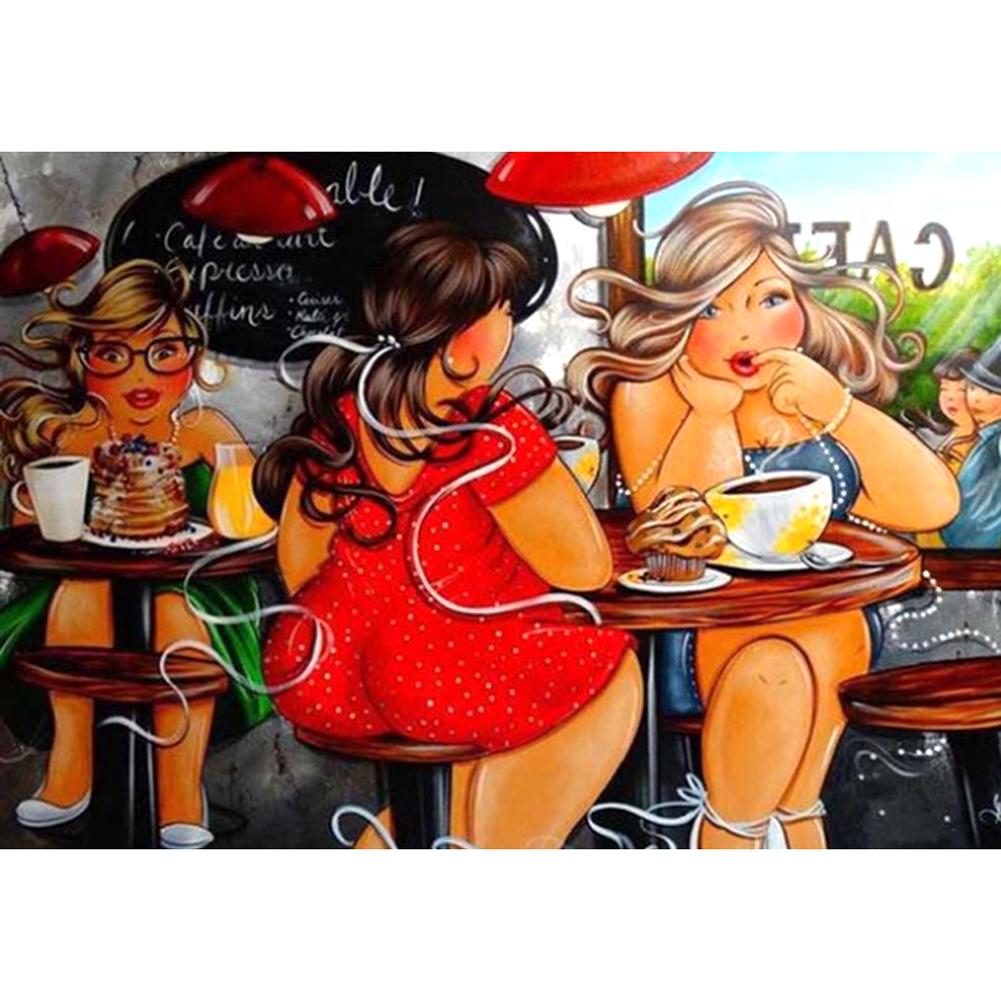 

40*30CM - Eating Women - Round Drill Diamond Painting, 501 Original