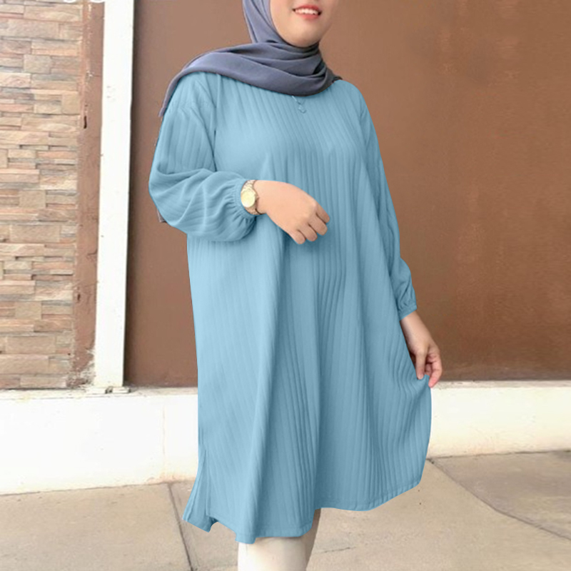 ZANZEA Women Elegant Long Sleeve Blouse Turkey Abaya Muslim Long Tops Islamic Clothing Casual Kaftan Ramadan Hijab Shirt
