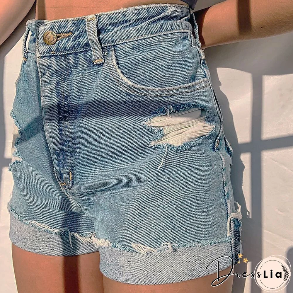 Retro Casual Print Denim Shorts