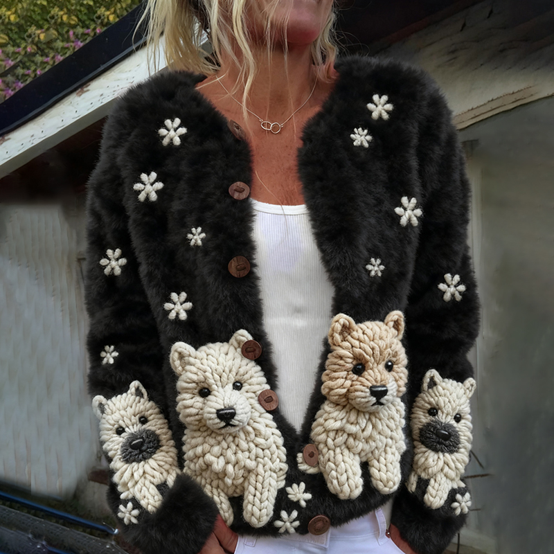 Women's Dog Pattern Cozy Knit Sewater Cardigan elevenforest