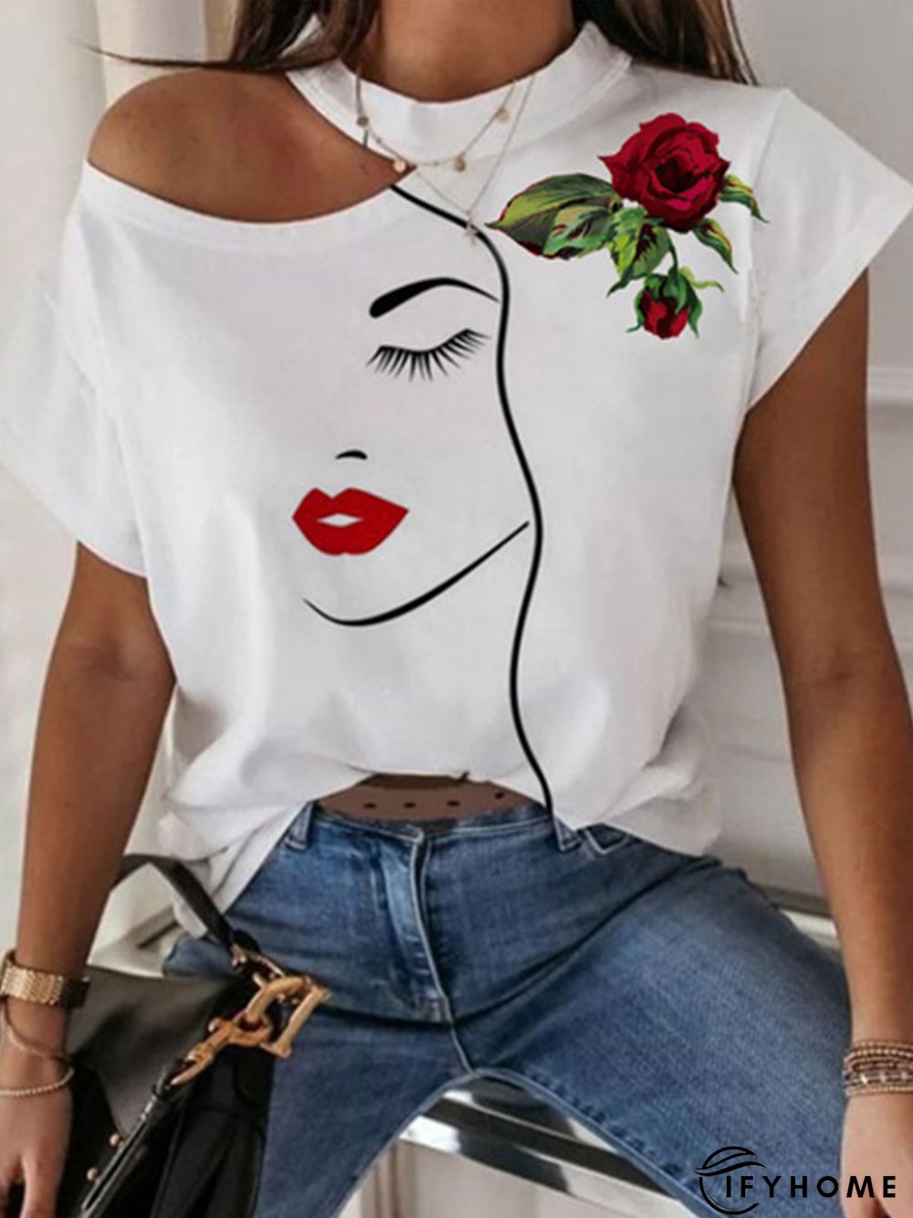 Daily Floral Crew Neck Cap Sleeve T-Shirt | IFYHOME