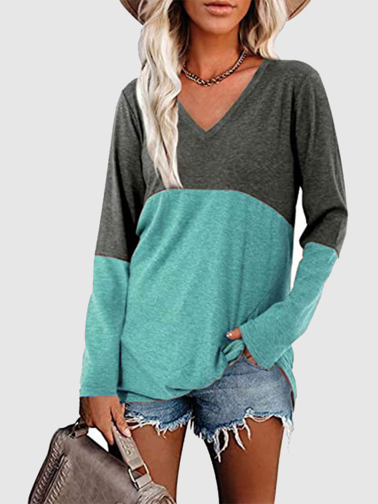Women Long Sleeve V-neck Graphic Floral Printed Top