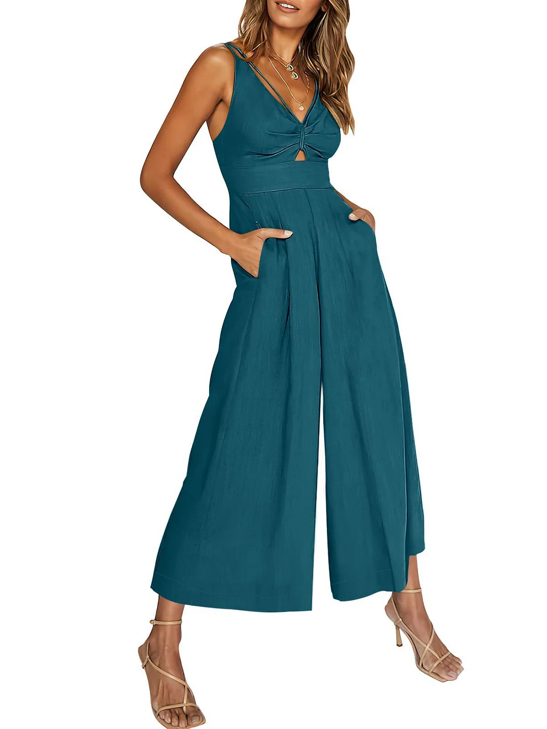 V Neck Cutout High-Waist Jumpsuits(Buy 2 free shipping)