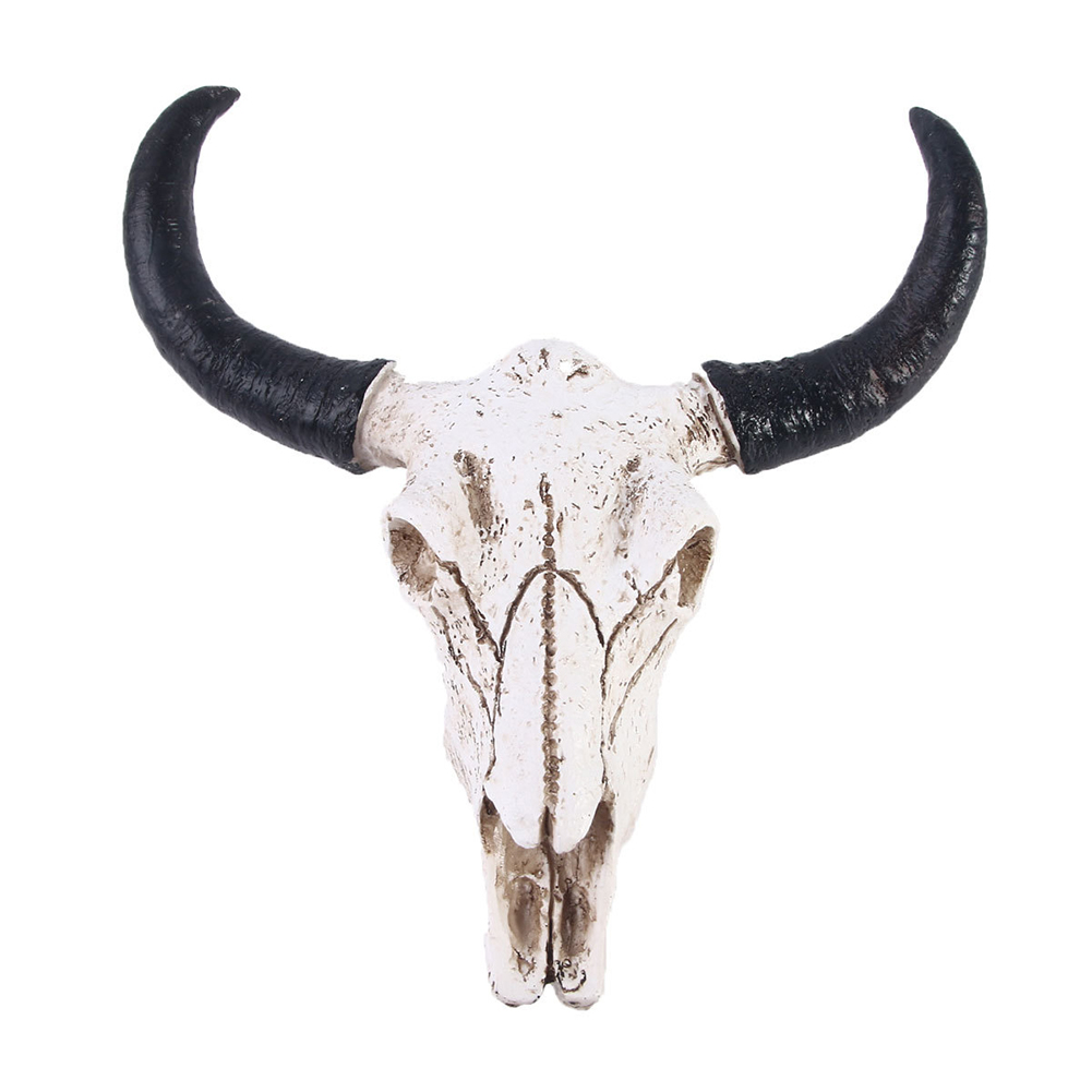 Resin Longhorn Cow Skull Head Wall Decorations Ornament 3D Figurines Crafts