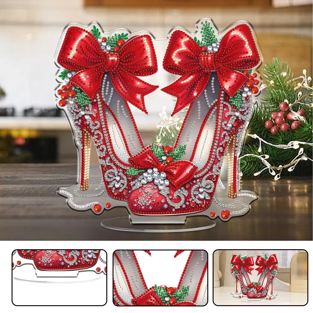 2D Flat Xmas High Heels DIY Acrylic Desktop Diamond Art Kits for Adults Beginner