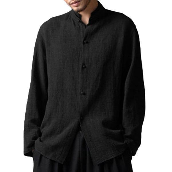 Vintage Style Stand Collar Casual Loose Shirt for Men