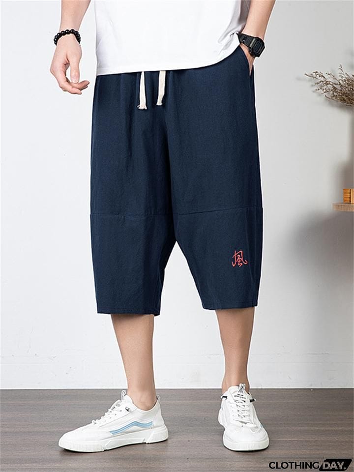 Men's Simple Casual Plus Size Linen Cropped Pants