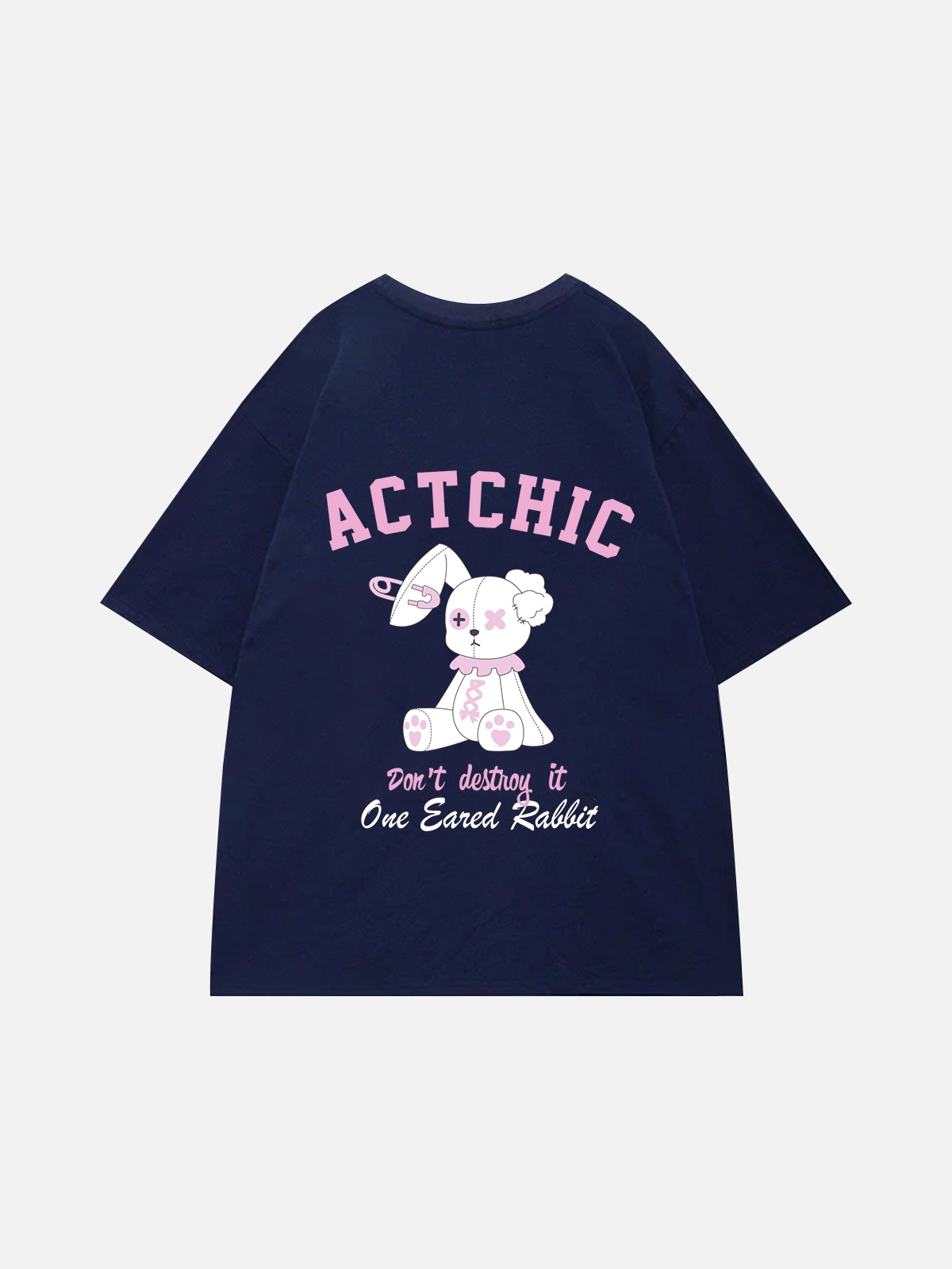 Dark Blue Act Chic Rabbit Printed Oversized Tee Back