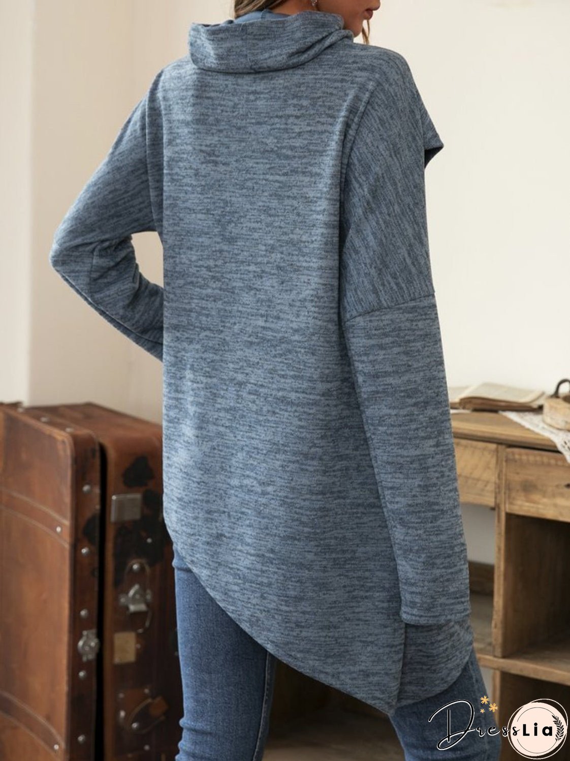 Asymmetrical Hem Cowl Neck Long Sleeve T-Shirt