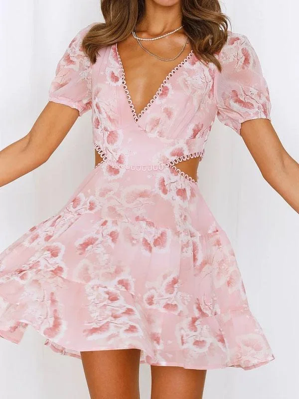 Pink floral print dress