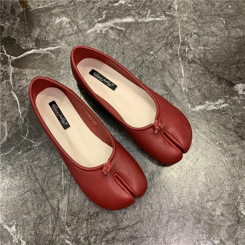 2021 Women's Comfy Flats Split Toe Trotter Shoes Autumn Single Lattice Flat Shoes Lazy Soft Loafers Ladies Moccasi Ninja Shoes