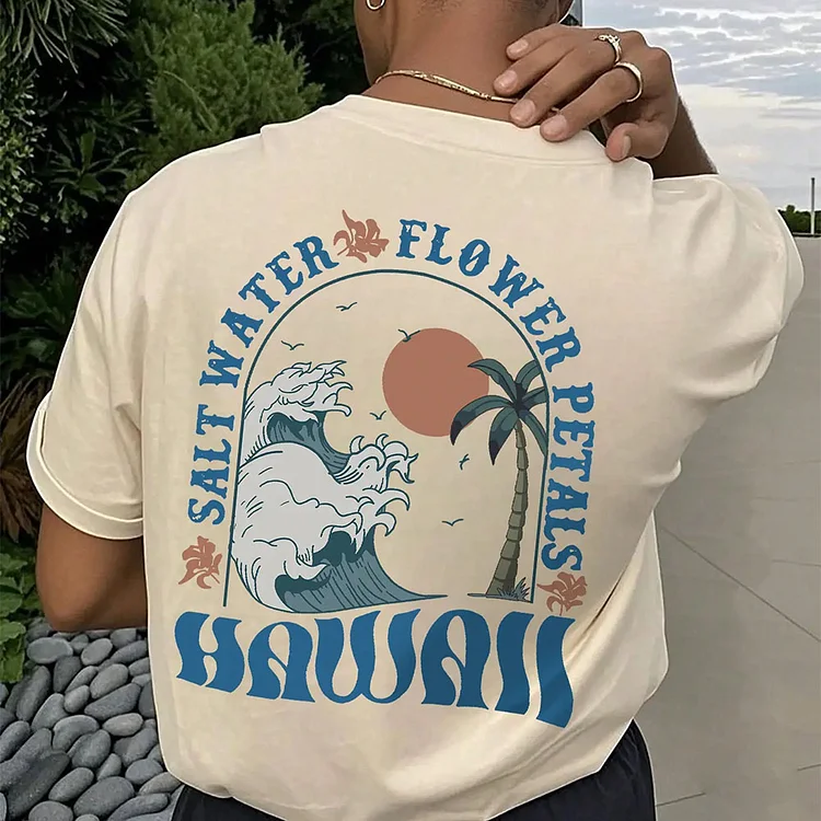 Hawaiian Style Tropical Pattern Print Tee, Unisex Cotton, Custom Style T shirt