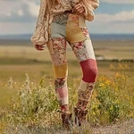 Women's Vintage Patchwork Floral Art Cozy Knit Leggings - Image 2