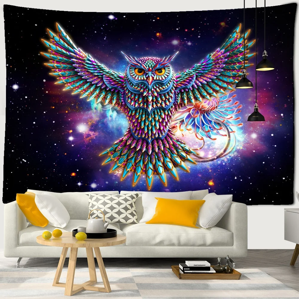Colorful Psychedelic Owl Tapestry Wall Hanging Bohemian Hippie Art Science Fiction TAPIZ Witchcraft Room Home Decor