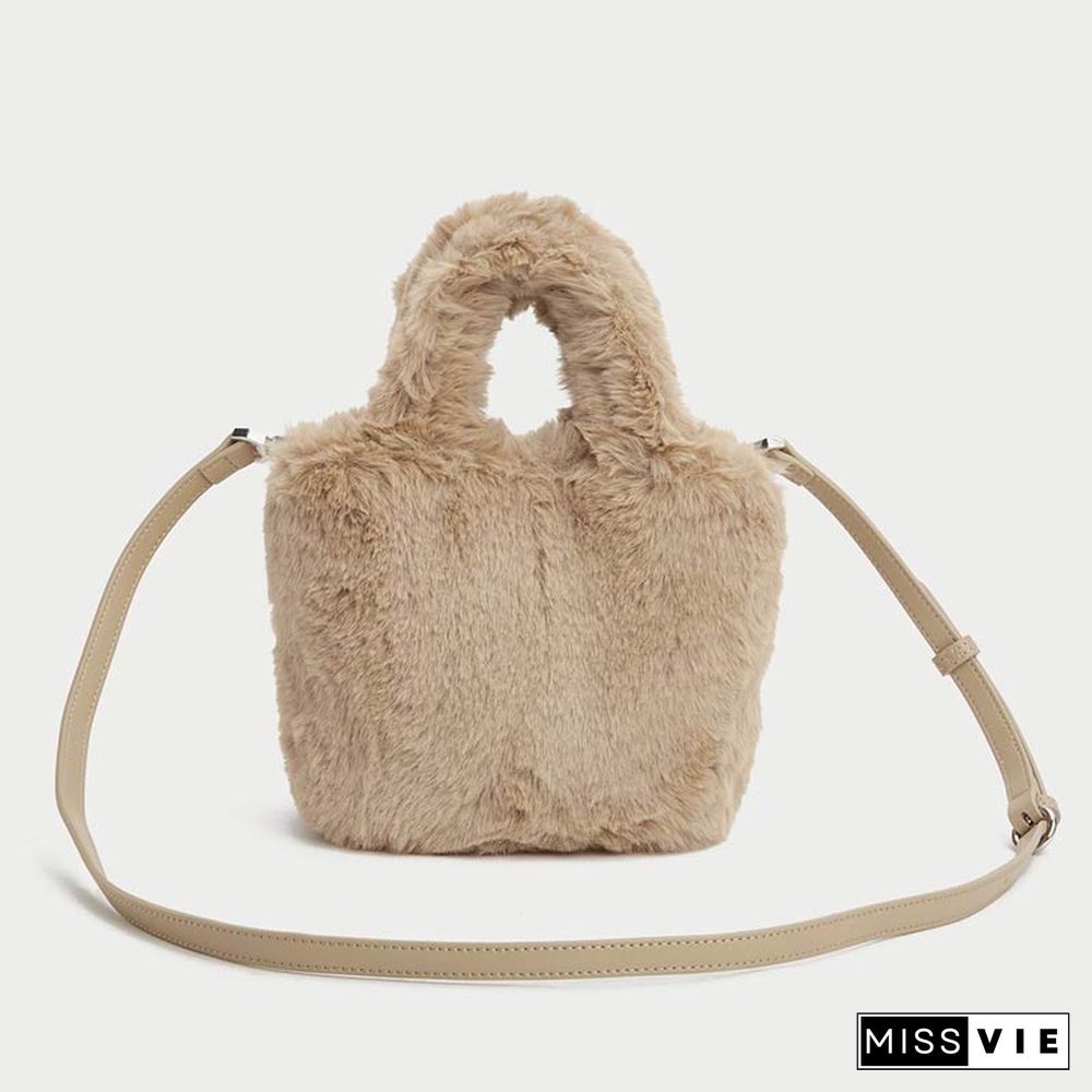 Letter Print Furry Crossbody Bag