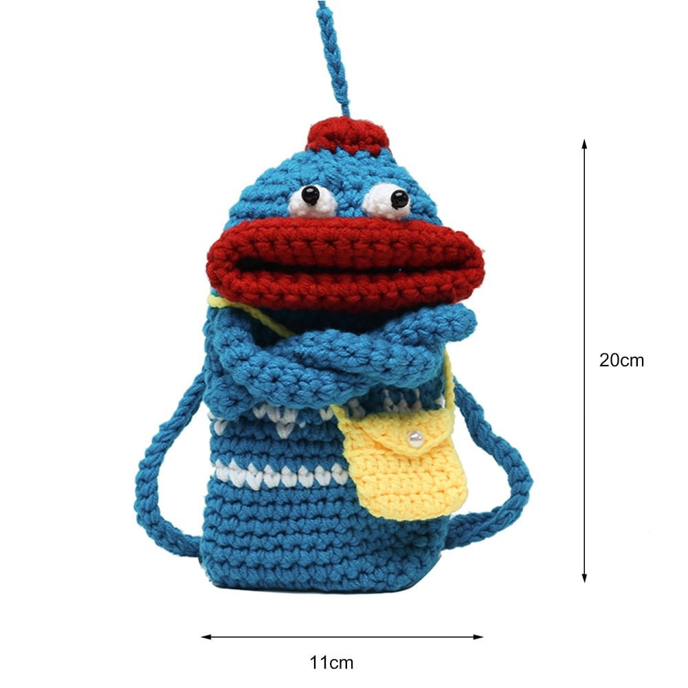Cartoon Hand-woven Crossbody Bag Women Mobile Phone Bag Sausage Mouth DIY Knit Small Messenger Bags Coin Purse Card Holder Kawai